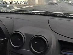 Uber ride turns wild as neighbor's wife deepthroats swallows cum in car