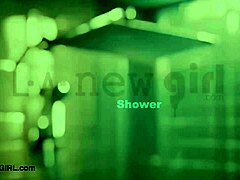 smoldering brunette strips down for steamy shower tease and play