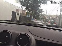 Uber ride turns wild as neighbor's wife deepthroats swallows cum in car