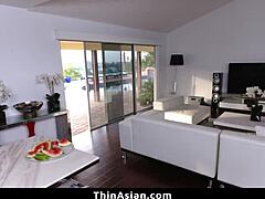 slamming tight asian pussy then kneeling cum swallow