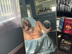 Nerdy Blonde Watches Creamy Pussy Drip on Massive BBC Dildo