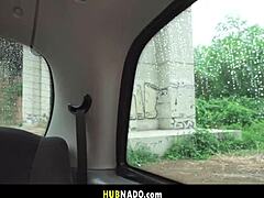 Wanna join this brunette couple's wild big tits sex in the taxi tru kait?