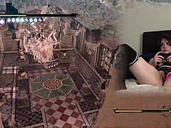 cute goth bimbo nerd in pigtails stockings vibes to bayonetta orgasm