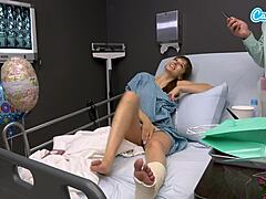 Whoa! Horny milf on hospital bed jerks stranger to tit cumshot!