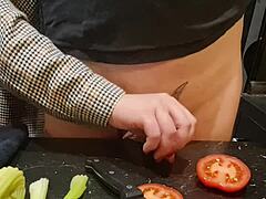 Ready for more kitchen cock torture with urethral insertion and ball kicks?