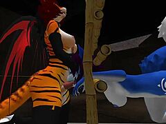 blue vixen surrenders to intense furry latex play in intriguing twist