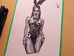 Quick marker sketch of hot athletic latina in sexy latex