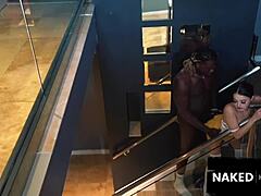 petite white chick takes big black cock deep in cervix bent over