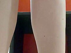 stepsister flashes dirty feet and panties trying shoes post-workout spy store fun