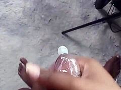 Labeto pumps cock machine safe sex cumshot into condom blasting!