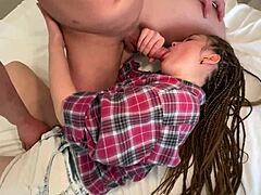 Step sister gasps as step bro unloads deep creampie inside her tight pussy