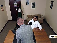 ebony stepmom and friend gangbang my ass on office desk to save me