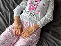 horny 18yo teen fingers shaved pussy till she squirts then takes big cock cumshot