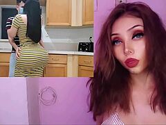 horny latina stepmom fucks perverted stepson in kitchen creampie