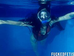 helen star horny latina skinny tits underwater pool mask dive