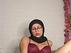 arab cutie mia niqab bounces wild on 12-inch bbc dildo