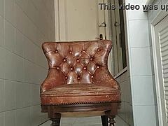 wanna see this big dick guy drag armchair to bathroom for monster cock stroke?