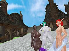 Horny shemale oiled big tits caged for monster cock assfucking game