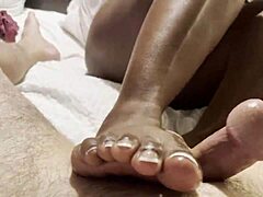 Pedicured Ebony Toes Deliver Steamy Interracial Footjob