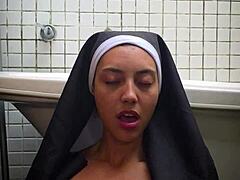 Big pussy nun cums hard on monster vibrator toy