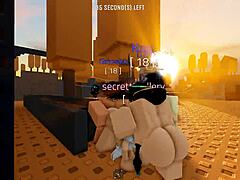 skinny shaved slut in roblox threesome gets pounded