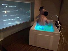 cutie santa's pale tits sucked like a baby then raw standing doggy in hotel bath with city lights 😍🍼🏨